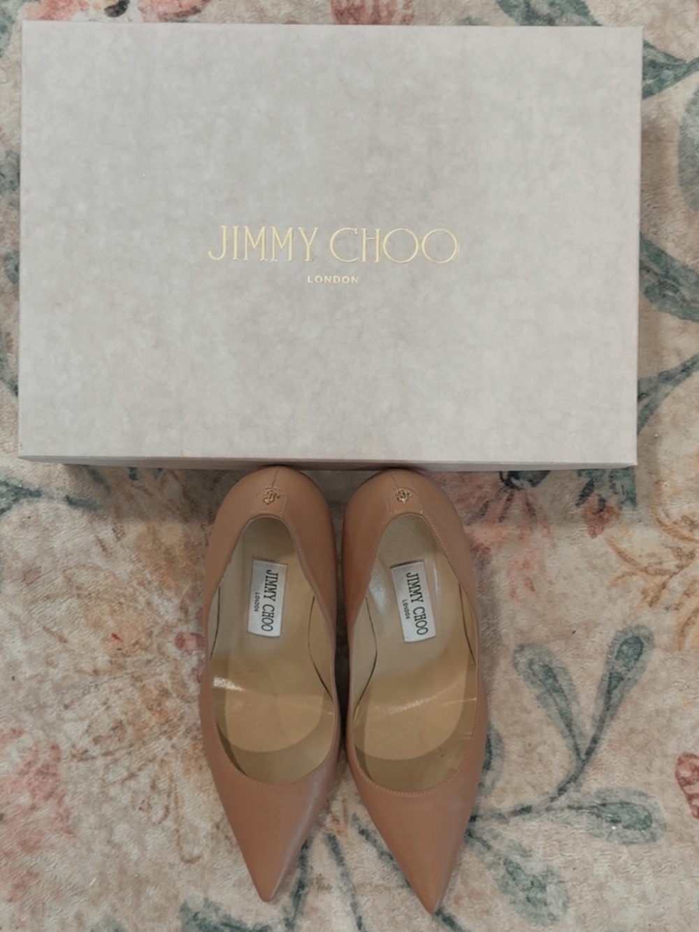 Jimmy Choo Beige Pointed-Toe Leather Pumps